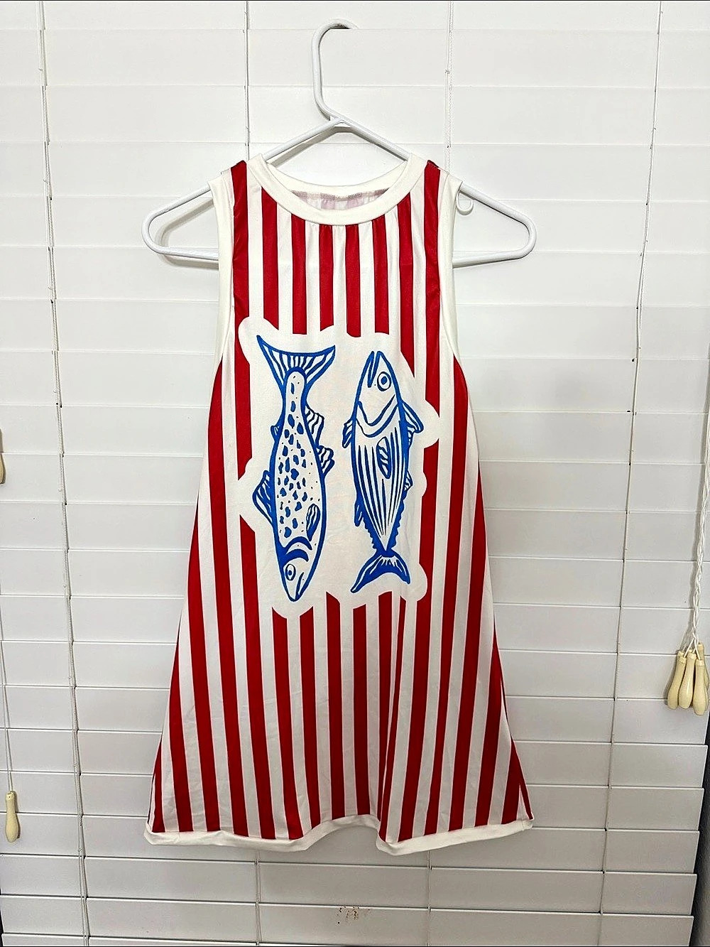 Women's Striped Fish Print Casual Fun Dress Size XS Extra Small Mini Dress